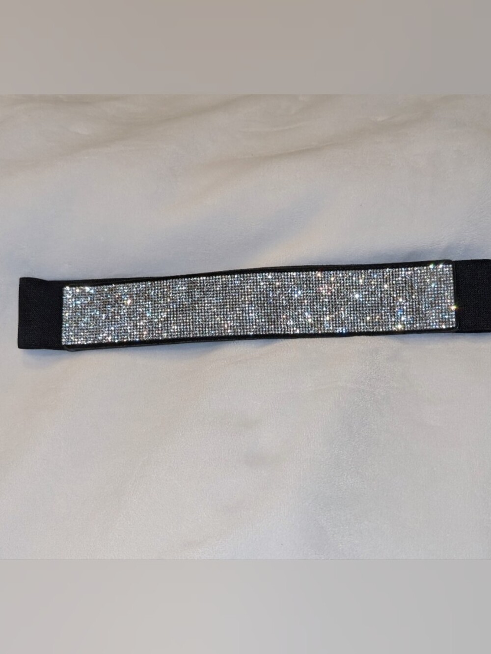 Jolie Paris Embellished Black Stretch Belt With White Rhinestones